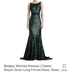 Badgley Mischka - All Season -  Emerald Green Sequin Floor Length Gown. Size 4.
